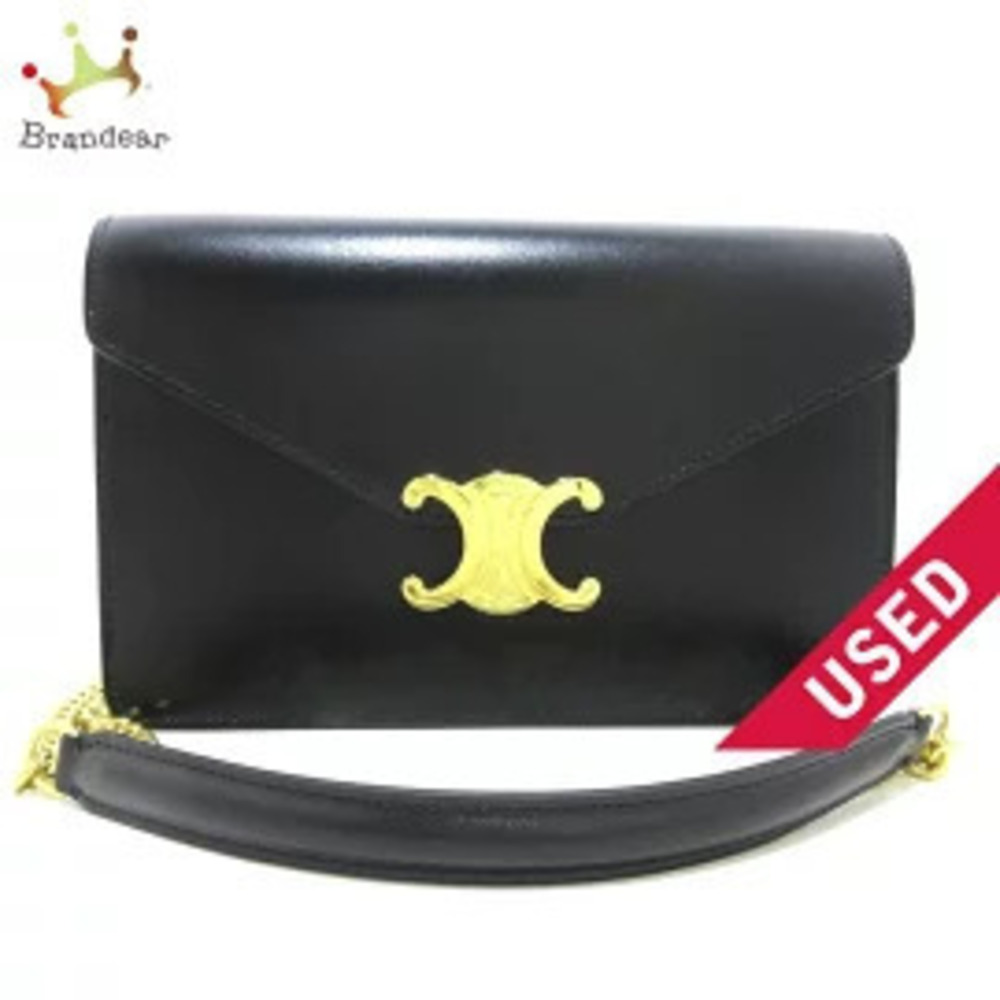 Celine Chain Wallet Margo Triomphe Metallic Black Shiny Calfskin
